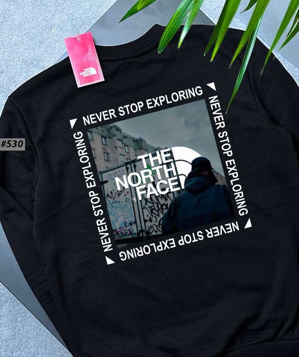Свитшот Черный THE NORTH FACE — PinkBox TNF — Большой Принт ТНФ Розовы Квадрат