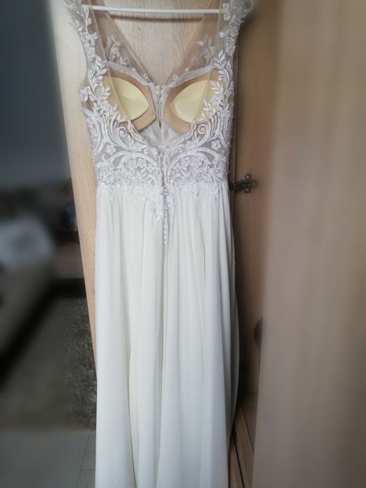 Suknia ślubna herms bridal aprille 38 m śmietankowa muślin koronka