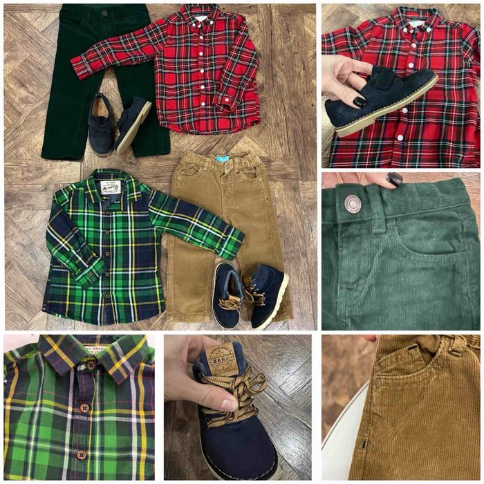 Сорочка у клітинку Next,брюки,вельветові штани H&M,туфлі,черевики Zara