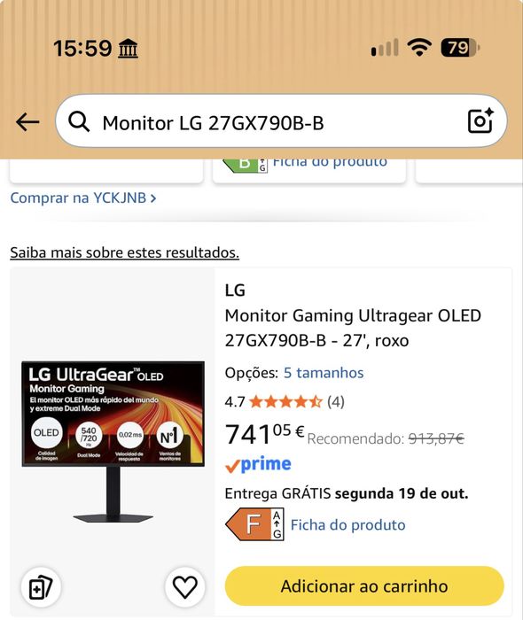 LG UltraGear 27GX790B-B Tandem WOLED - Garantia 10/2029