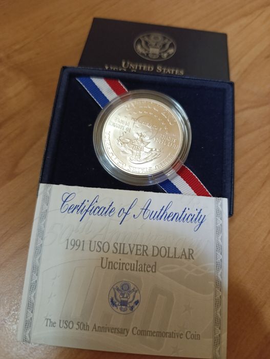 США 1 долар 1991р. UNITED states USO. СРІБЛО. Сертифікат. Набір.