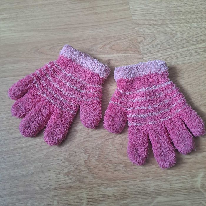 Ciepłe polarowe rękawiczki dziecięce w paski / zestaw 2 par