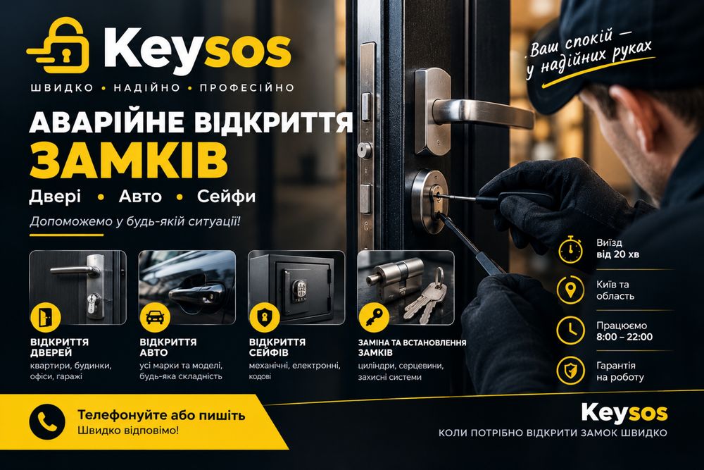 Аварійне відкриття замків Київ | Двері, авто, сейфи