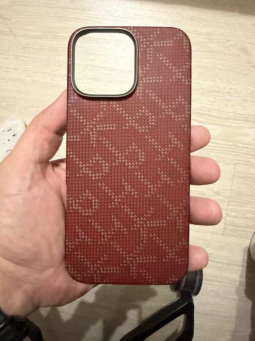 Pitaka Monogram Tactile Woven Case Gold/Red for iPhone 16 Pro Max