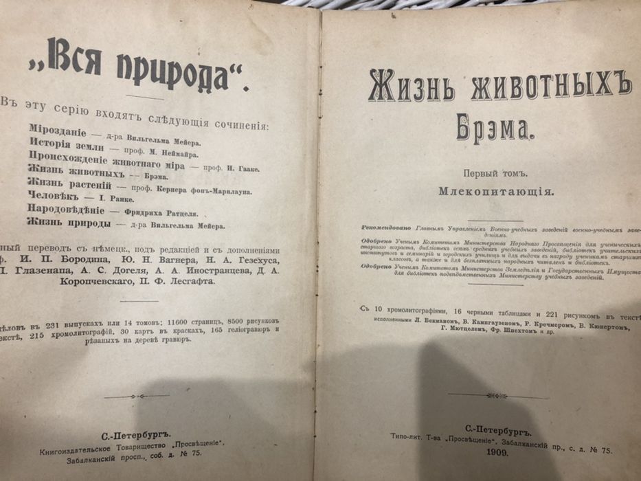 Старинная книга Жизнь животных Брэма