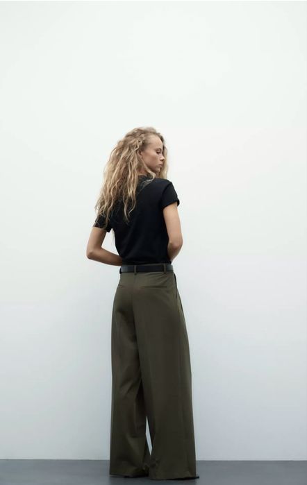 Штани палаццо Zara рр М хакі брюки з поясом широкие кюлоти