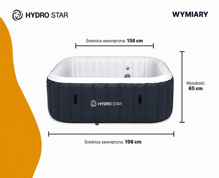 HYDRO STAR spa ogrodowe jacuzzi basen MALAGA GRAFIT ANTRACYT kwadratowy