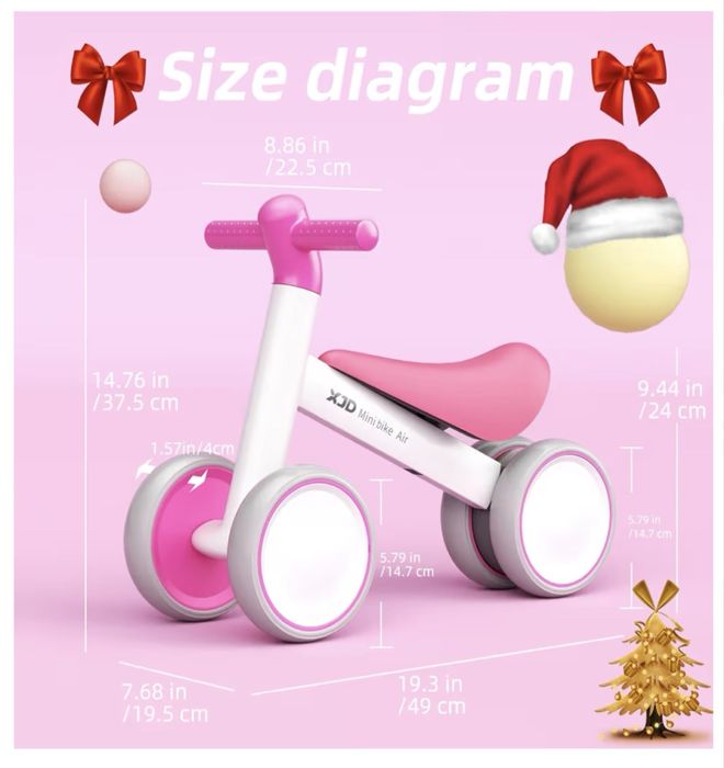 Bicicleta sem pedais  com cesto rosa extra incluído