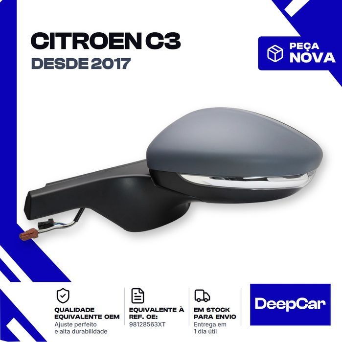 Espelho retrovisor Citroen C3 98128563XT Esquerdo (2017 em diante) Peça Nova