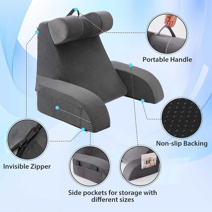 Almofada de leitura para adultos sentados na cama, almofada lombar para usar na cama sentado