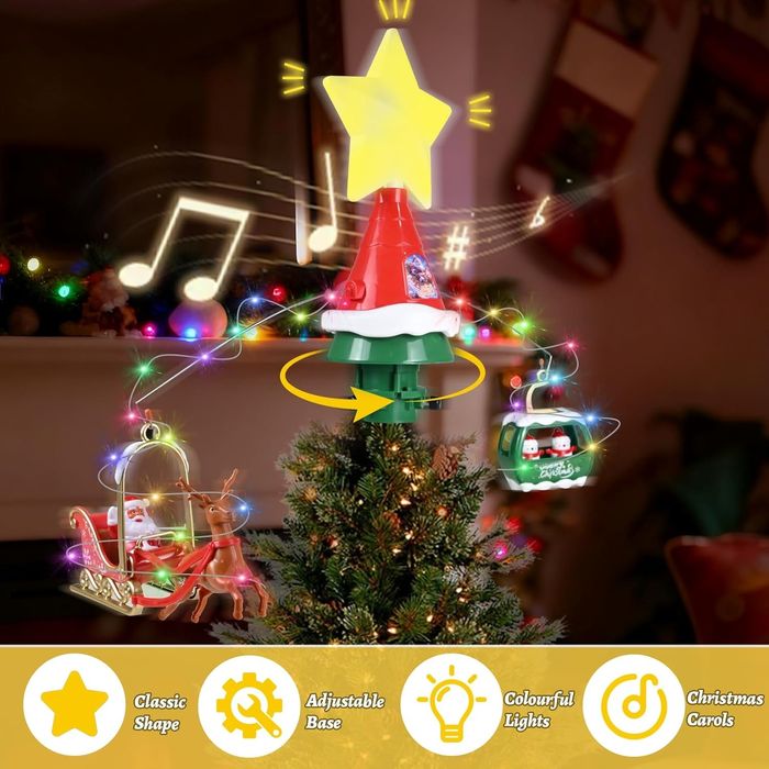 Topo de arvore de natal com motor e musica