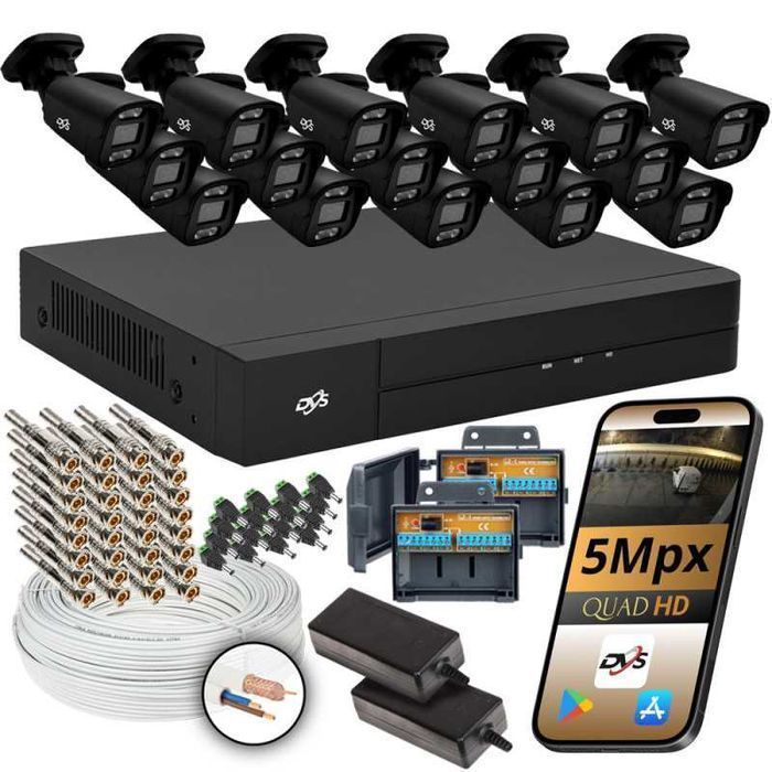 Monitoring analogowy 5Mpx 16 kamer DVS sklep firma parking HIKVISION