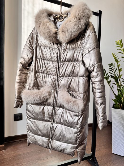Зимовий пуховик з екошкіри
