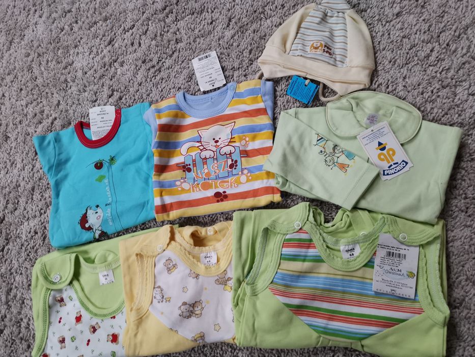 NOWA wyprawka niemowlęca śpiochy kaftanik body czapka rozmiar 68