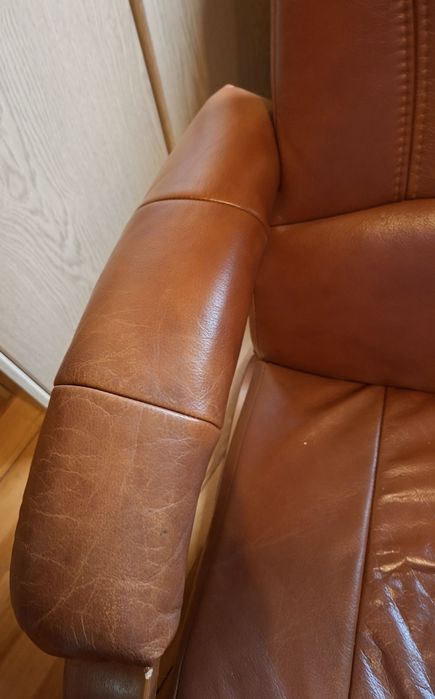 Rozkładana kanapa i 2 fotele skóra naturalna brąz