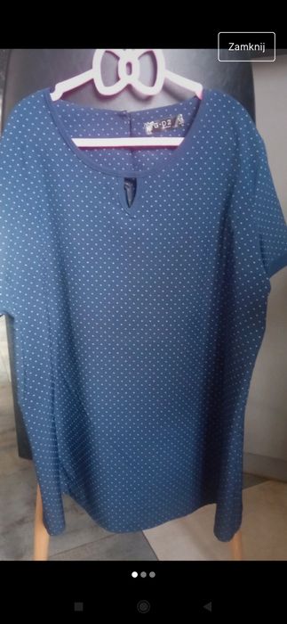 Bluzka elegancka,granatowa, małe groszki, guziczek, L/XL