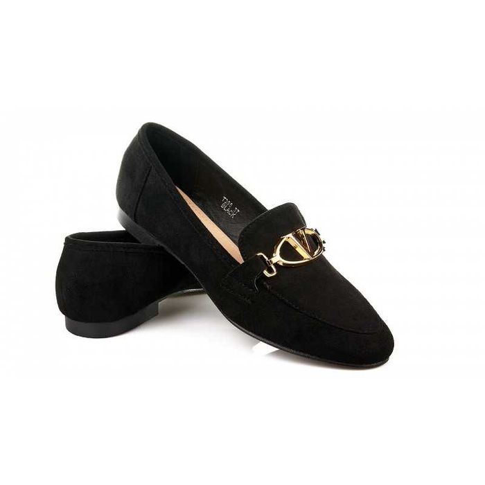 Mokasyny lordsy zamszowe niski obcas czarne r 37