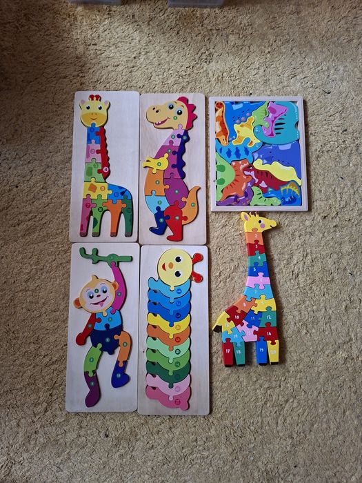 6 puzzles de madeira para criança