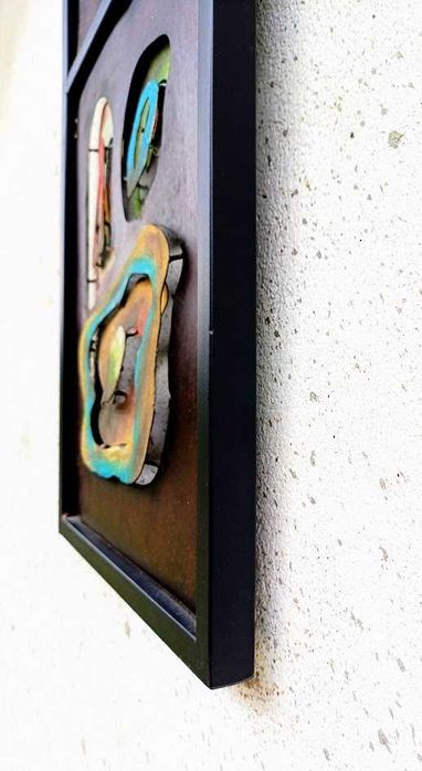 Quadro em metal com pintura arte abstrata contemporânea