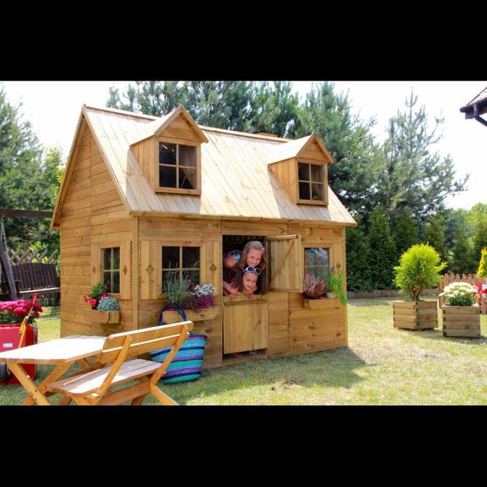 Piętrowy drewniany domek ogrodowy dla dzieci Maria