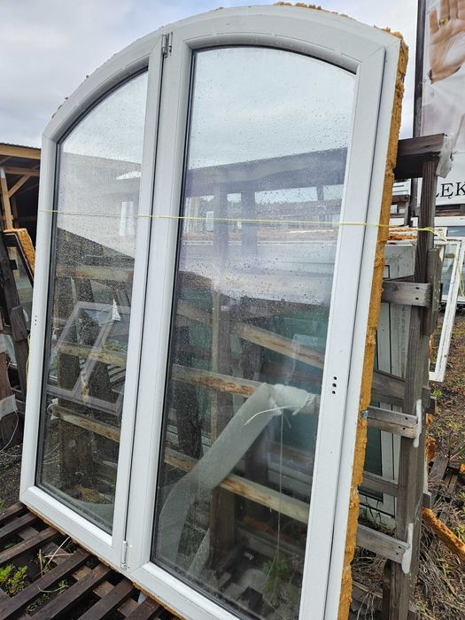 OKNO/DRZWI Łukowe Balkonowe Dwuskrzydłowe Plastik PCV Orzech 178x226cm