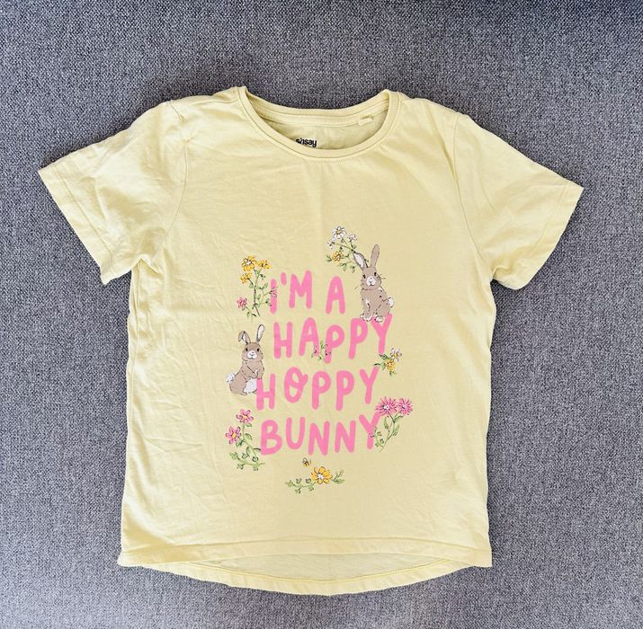 Żółta bluzka Zając królik bunny święta Wielkanoc kwiaty wiosna święta
