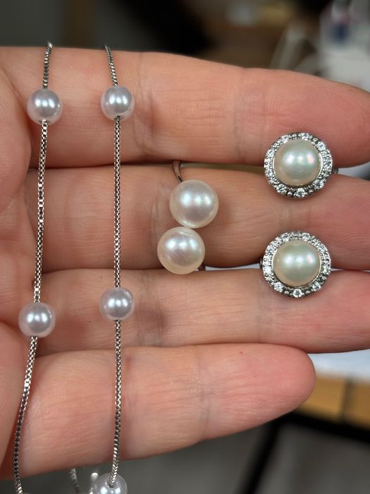 Весільні прикраси срібло сережки кольцо перли свадьба