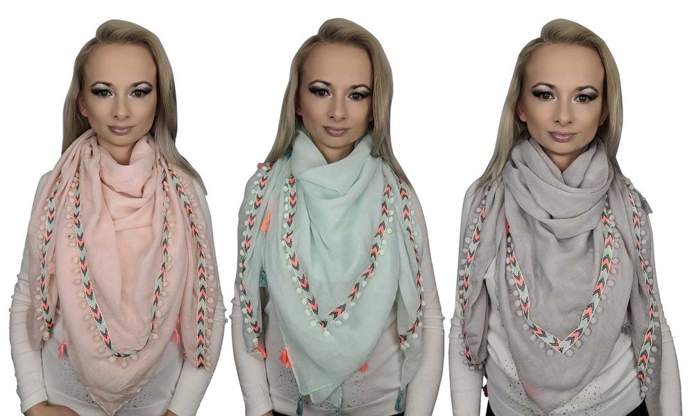 Szal SZARY chusta wiosenna w stylu BOHO