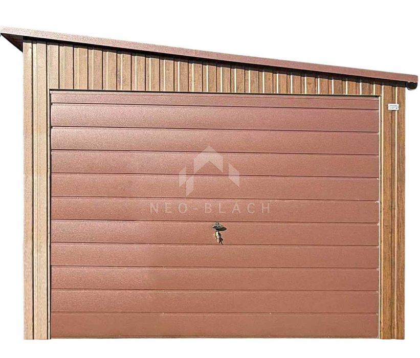 Garaż blaszany 3,5x8m brama uchylna drzwi 2x okno dach rynna NB460