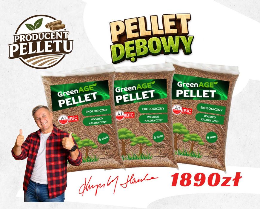 Ekologiczny PELLET GreenAge Dębowy od producenta Worki 15 KG - 1005KG