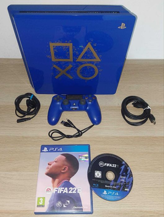 PS4 Slim Days of Play Limited Edition Azul/Dourado + Comando Original Igual +  Oferta Fifa 22  ( Teste na Hora da compra)
