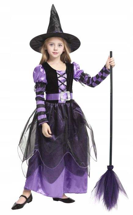 Strój czarownicy dla dziewczynki przebranie karnawal  kostium na Halloween 7-9 lat