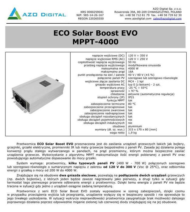 Przetwornica solarna  ECO Solar Boost EVO MPPT 4000