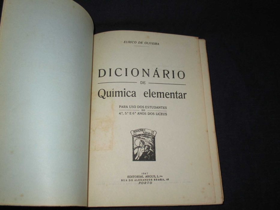 Livro Dicionário de Química Elementar 1947