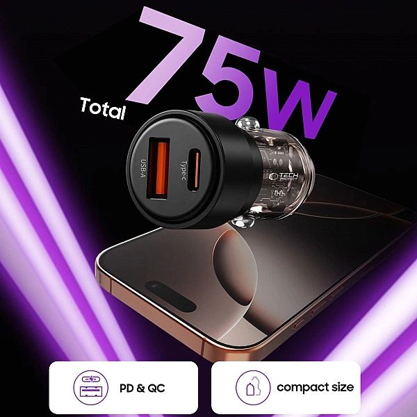 Ładowarka samochodowa CC03/2-porty PD75W - czarna
