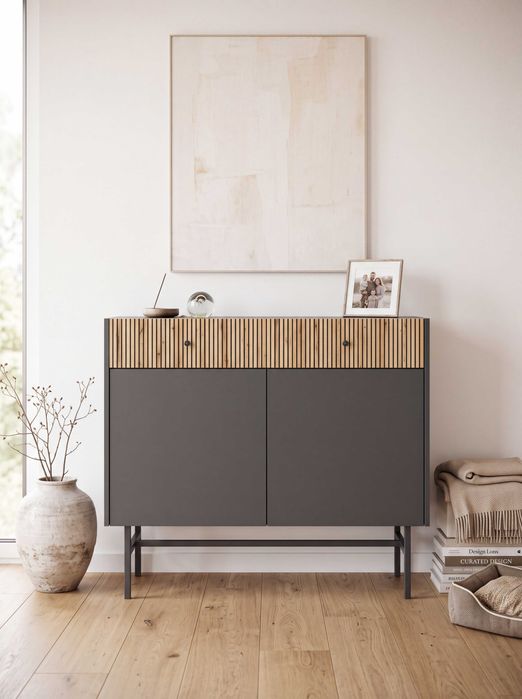 Komoda czarna dąb 104 cm DIVA 2D2SZ - wyprzedaż