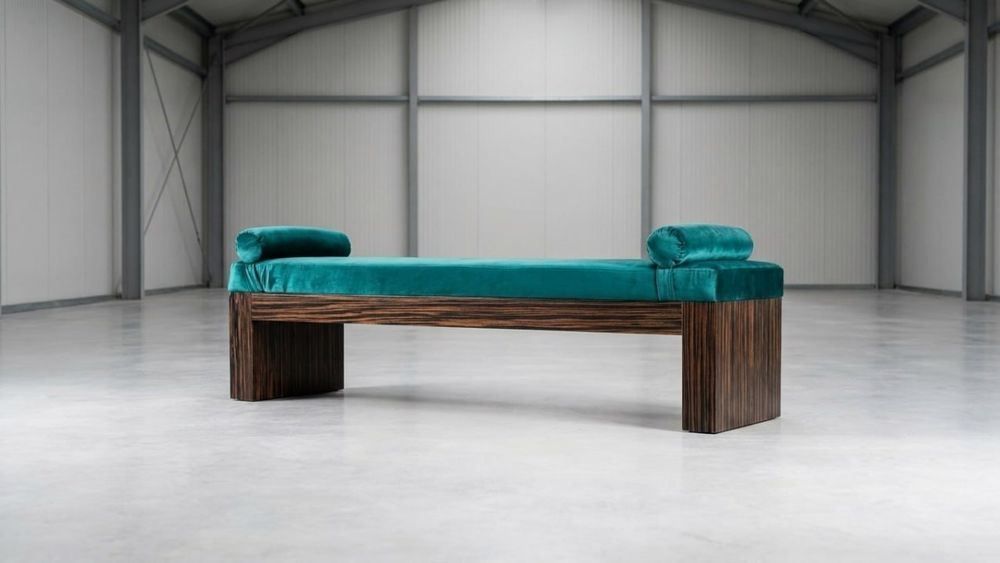 Banco Veludo Teal Premium | Estrutura Madeira Escura | Design Contemporâneo