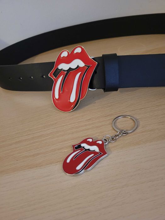 Zestaw skórzany pasek ręcznie + brelok z klamrą The Rolling stones