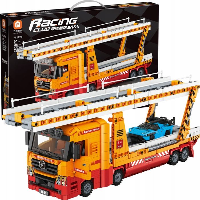 Klocki Konstrukcyjne Zabawka Tir Laweta + Auto Racing Club Napęd Ciężarówka