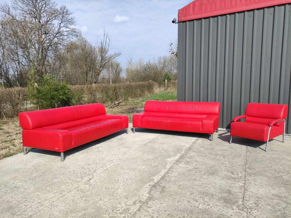 Sofa 3-osobowa+2-osobowa+fotel- skóra naturalna! Super stan!Nowoczesny