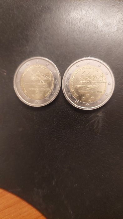 Moeda 2 euros travessia Atlântico sul.