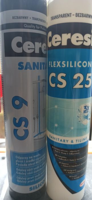 Silikon sanitarny Cersanit CS 9 i CS 25 + Grunt CT 17 10L.