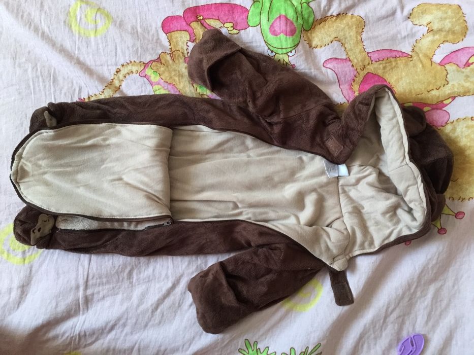 Тёплый велюровый человечек на подкладке, на 3-6 месяцев