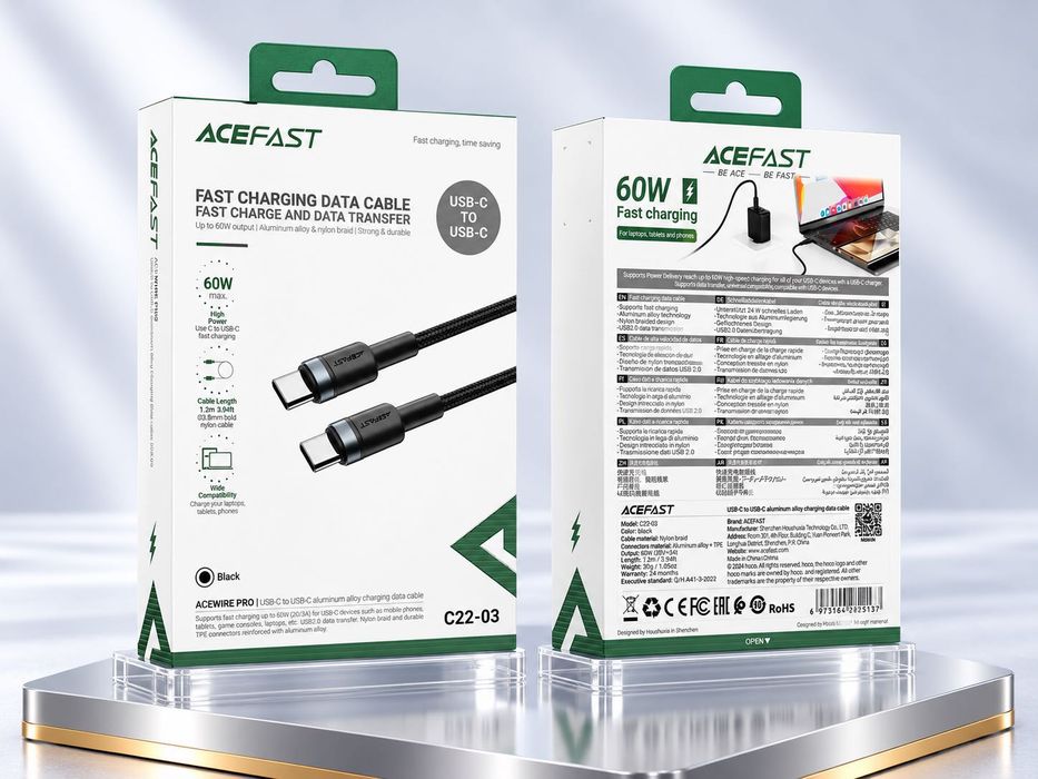 Кабель ACEFAST C22-03 USB-C to USB-C 1.2 м 60W 3A
