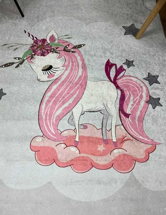 Килимок безворсовий для дівчинки рожевий сірий килим ковер доріжка