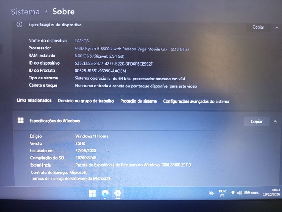 Dell Aspire 315-41, 8G, SSD 128GB, AMD RYZEN 5 3500U, VEGA GFX