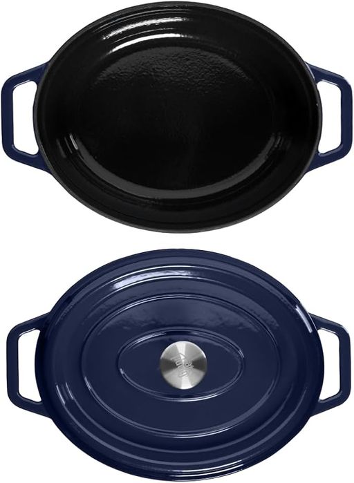 GRAND FEU 5,6L Owalny Żeliwny Garnek z Pokrywką i Szerokimi Uchwytami