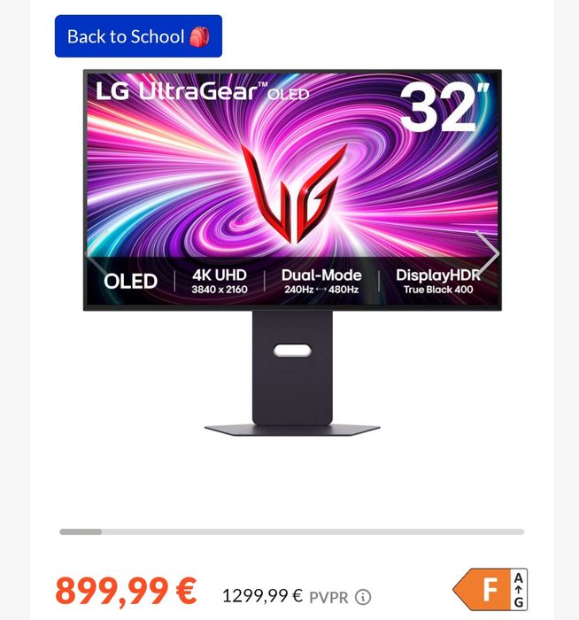 Monitor LG UltraGear 32GS95UV-B OLED 31.5" 4K UHD 16:9 240Hz