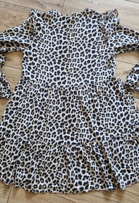 primark sukienka panterka falbanki ramiona 36 s cętki smock luźna boho