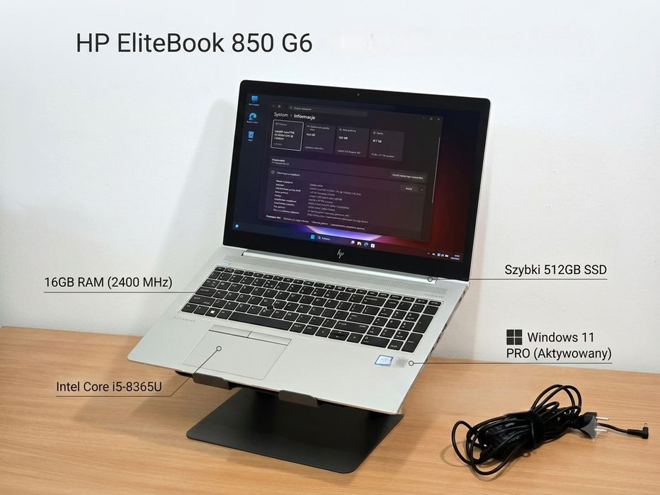 Laptop HP EliteBook 850 G6 | i5-8365U | 16GB | 512GB SSD | Komputer | Windows 11 PRO | Stan A+